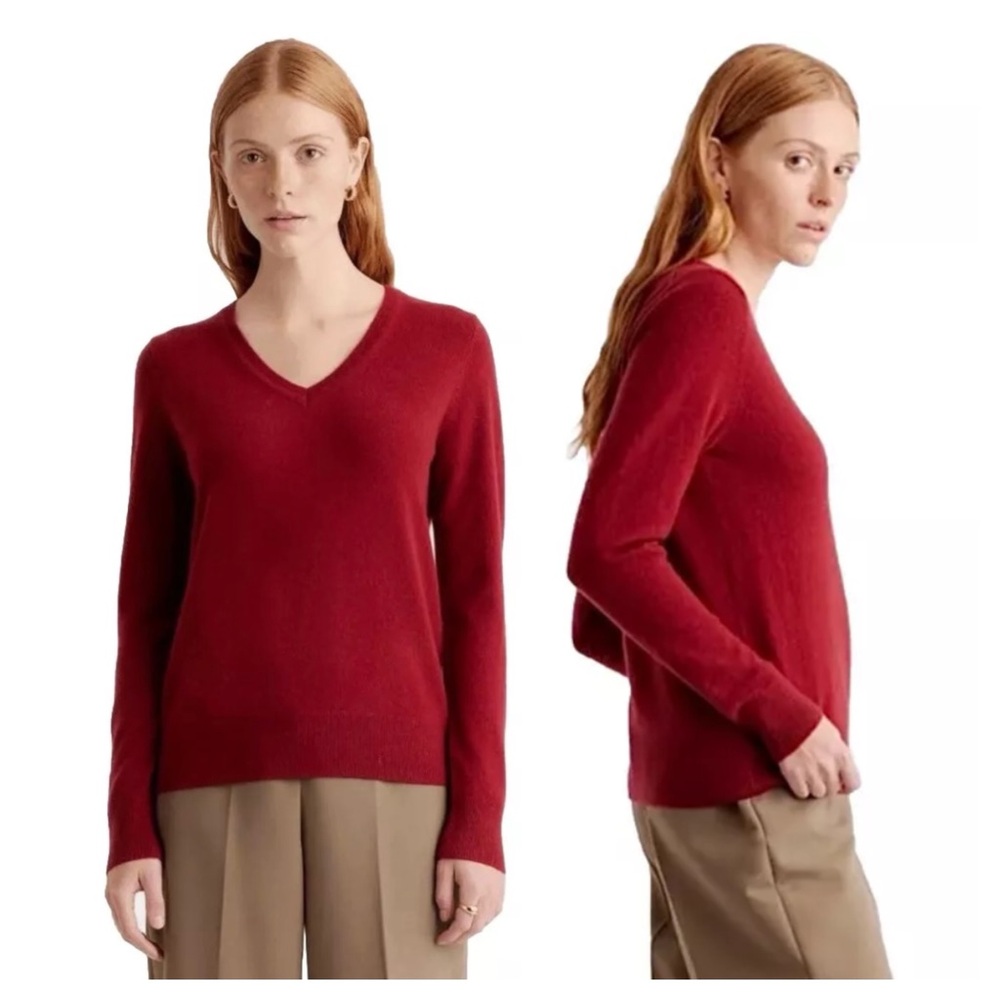 Quince V-Neck Sweater in Rich Red